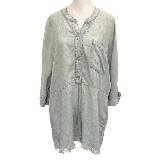 NWT Show Me Your MuMu Linen Blend Romper Playsuit Pockets Blue size Small - Picture 1 of 10
